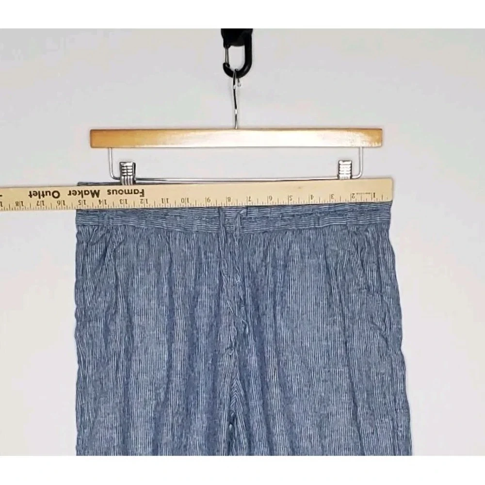 H&M Linen Cotton Crop Pants Women 6 Blue Drawstring Coastal Beachy Minimal